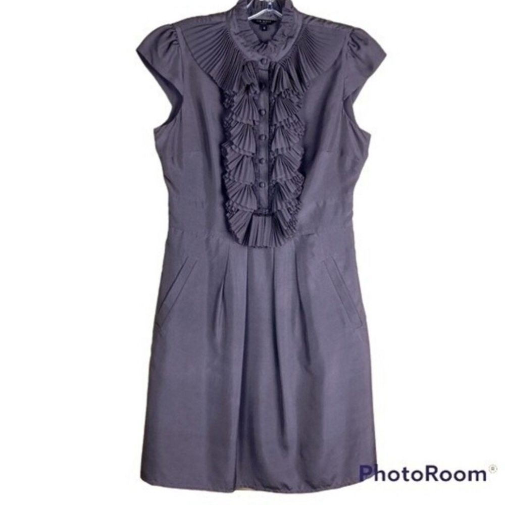 Ted Baker London Pandy Silk Frill Detail Cocktail Mini Dress Dusty Purple Size 2 - Picture 4 of 8